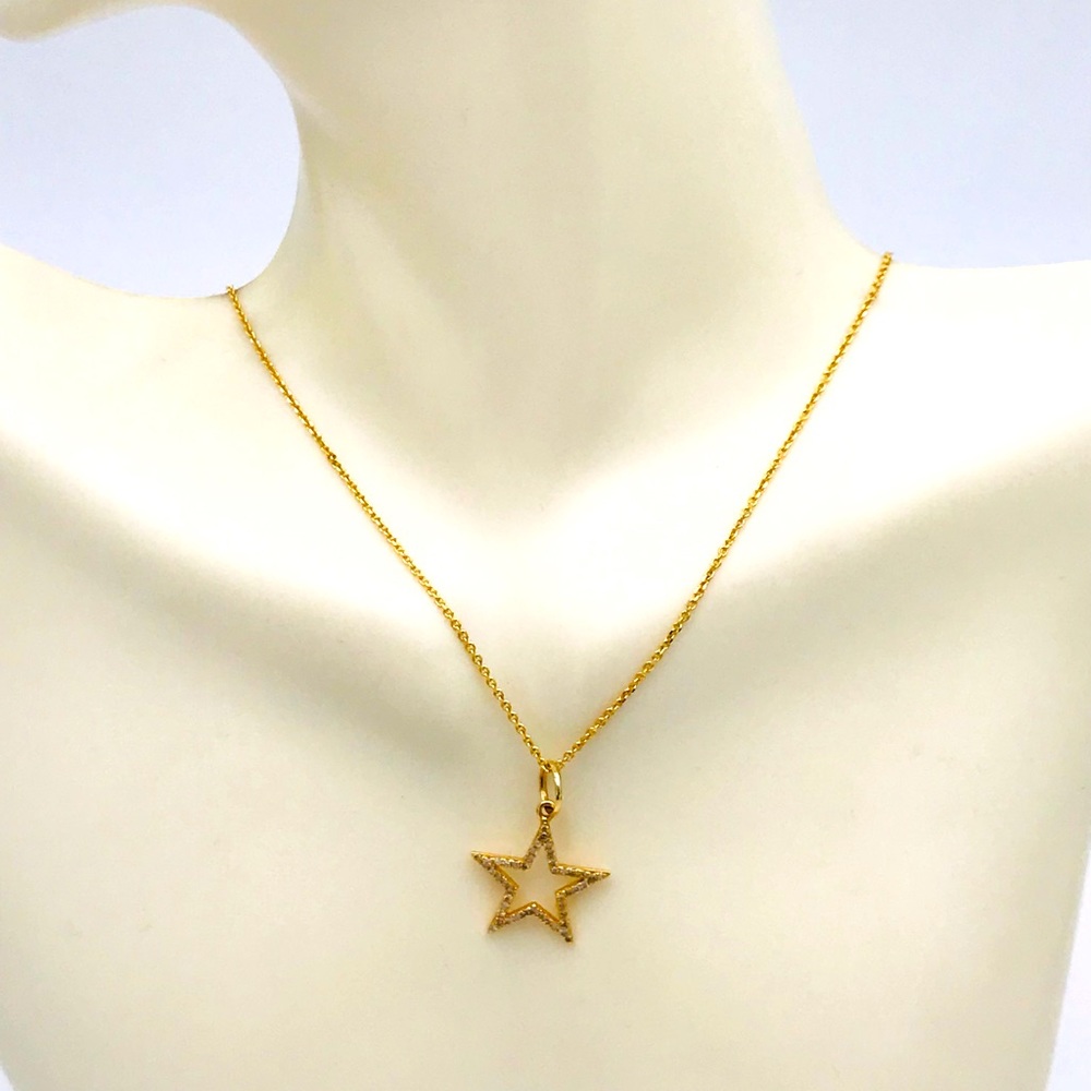 14kt YellowGold Genuine Diamond STAR Necklace 18”